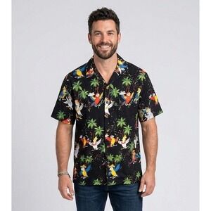 Pacific Legend Hawaiian Shirt Mens Medium Black Parrot Aloha Tropical Button Up